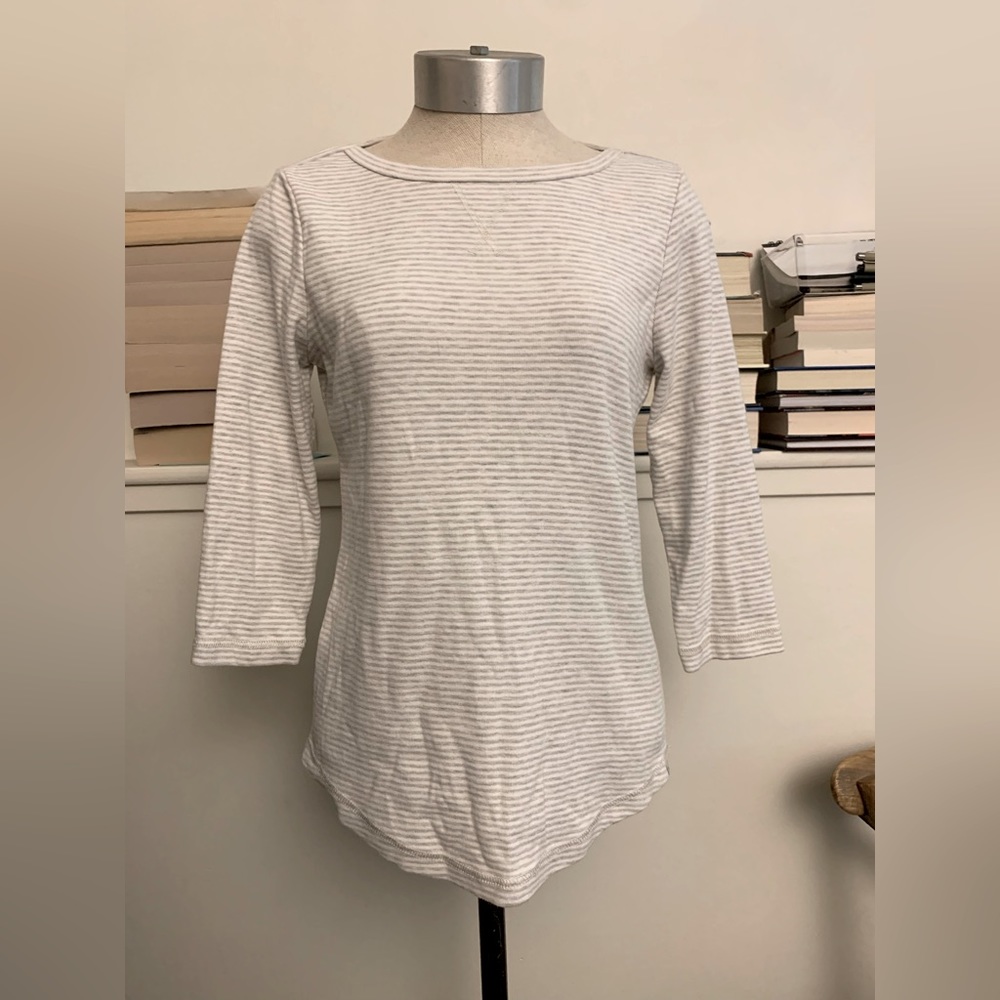 Eddie Bauer Stripe Shirt 3/4 Sleeve Gray White Size Small